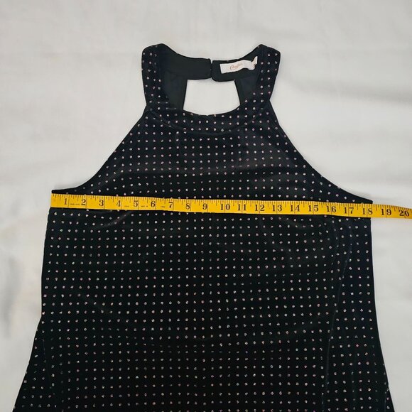 Candie's Black Velvet Sparkly Polka Dot Keyhole Back Halter Dress Women's Large - Picture 5 of 10